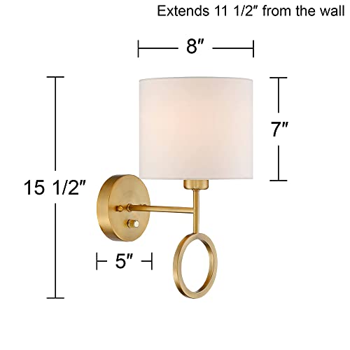 360 Lighting Amidon Modern Wall Lamps Set Of 2 Warm Brass Gold Metal Plug-In 8" Fixture White Fabric Drum Shade For Bedroom Bathroom Vanity House Reading Living Room Home Hallway Dining #TOP29