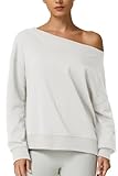 QINSEN Womens Oversized Sweatshirt Long Sleeve Off The Shoulder Pullover Casual Comfy Fall Outfits, White, Small