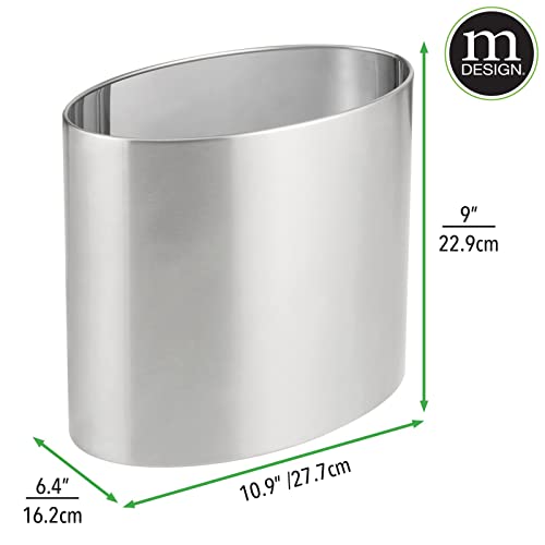 Mdesign Stainless Steel Metal Oval Trash Can, Small 2.09 Gallon Wastebasket, Garbage Basket Bin For Bathroom, Bedroom, Kitchen, Or Home Office, Holds Waste And Recycle, Mirri Collection, Brushed #TOP4