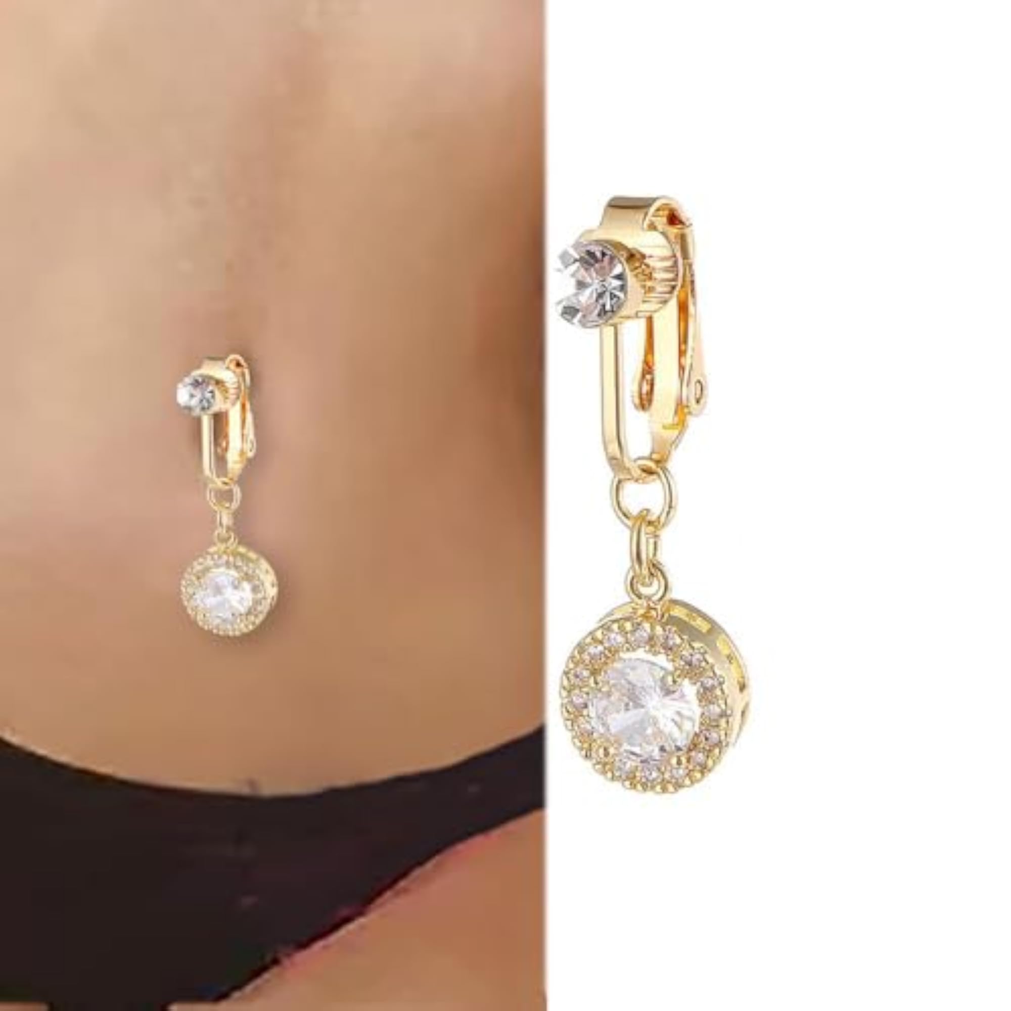 Women's Clip-On Fake Belly Button Rings, Rhinestone Design