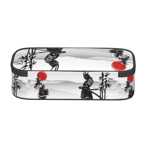 Image of Watercolor Japanese Samurai Bushido Large Pencil Case, Pencil Pouch With Zipper Compartments Stationery Pencil Bag For Kids Teens Students School Supplies