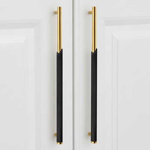 Image of Plantex Stainless Steel & Aluminium Cabinet Handle /288mm Wardrobe Door Handle /Cupboard Pull-Push Handles for Home /Office - Pack of 2 (Black & Gold)