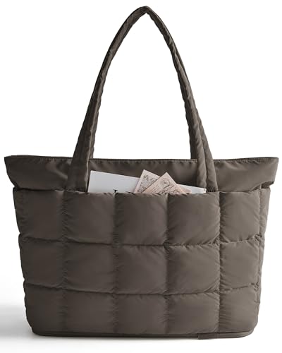 Image of BAGSMART Expandable Tote Bag for Women, Puffer Work Tote Handbag, Quilted Carry On Bag for Travel Gym