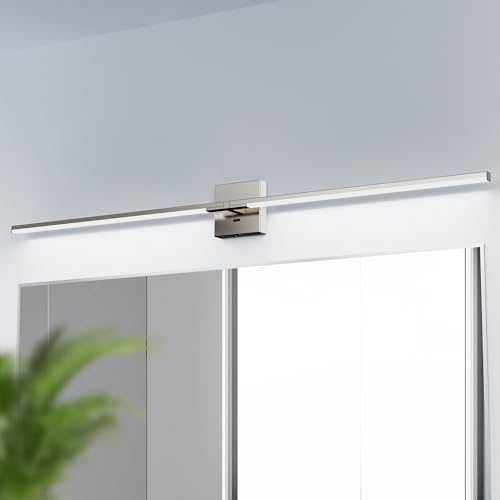 Image of Ensenior Modern Brushed Nickel Bathroom Vanity Light 48 inch, Built-in Dimmer, 2100LM Dimmable 5CCT Led Bath Lights, Bar Vanity Light for Bathroom Mirror Cabinets Bedroom-FCC & ETL Certificated