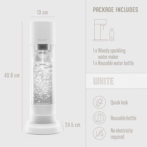 Image of Mysoda Woody Carbonated Water Machine and Soda Maker with 1L Bottle - White