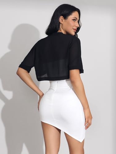 Image of GORAIS Evening Chiffon Shrugs Black Short Sleeve Jacket Open Front Sheer Bolero Cardigan for Women and Girls