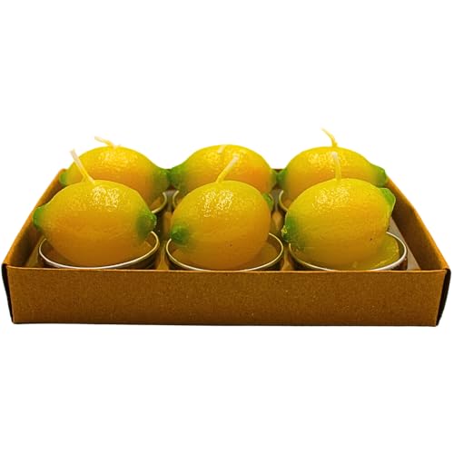 6 candele decorative, candele di cera, candele da giardino, candele decorative, candele di frutta, candele a forma di candela, candele al limone, candele tealight come limone in cera, contenuto della