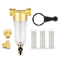 WHC40 Sediment Filter, 40 & 100 & 200 Micron Spin Down Water Sediment Filter, Reusable Whole House Sediment Water Filter, Pre-Filtration System for Well Water 1" MNPT + 3/4" FNPT + 3/4"MNPT