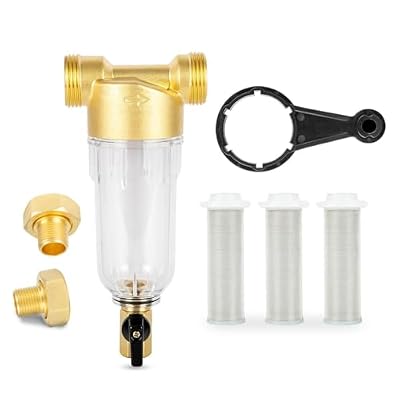 WHC40 Sediment Filter, 40 & 100 & 200 Micron Spin Down Water Sediment Filter, Reusable Whole House Sediment Water Filter, Pre-Filtration System for Well Water 1" MNPT + 3/4" FNPT + 3/4"MNPT