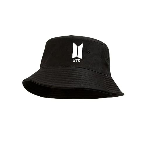 Image of BTS Bucket Hat with BT21 Characters & BTS Logo Print | K-Pop Cotton Bucket Cap | Unisex Hat for Boys, Girls, Men & Women