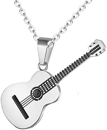 HMOOY Guitar Necklace, 316L Stainless Steel Guitar Pick Necklace Guitar Pendant Necklace for Men Adjustable Music Necklace Music Instrument Lover Gift Musician Jewellery