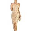 GRACE KARIN Wedding Guest Dresses for Women Sparkly Glitter Wrap Dress Cocktail Party Wedding Maxi Dresses with Slit Champagne L
