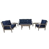 Highwood Lehigh 6-Piece Grand Deep Seating Set, with Sunbrella Cushions in Spectrum Indigo, Woodland Brown Frame