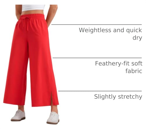 Image of CRZ YOGA Lightweight Wide Leg Crop Pants 25 inch | Casual, Travel, Comfy, Soft, Split, Loose Fit, Pockets, for Women