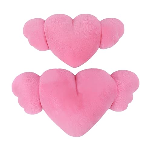 Cojín cervical en forma de corazón para el asiento del conductor – Cojín en forma de corazón con alas de ángel – 2 cojines de felpa en forma de corazón con alas de alas, cojín de coche