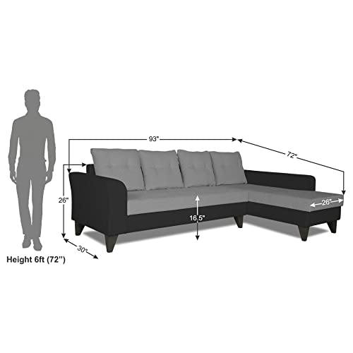 Image of Adorn India Maddox Plain Two Tone L Shape 6 Seater Sofa Set RHS (Grey & Black) (3 Year Warranty)