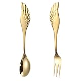 Ipetboom Edelstahl Gabel und Löffelset Goldfarben Multifunktionales Geschirr Leichtes Tragbares Besteck für Kaffee Dessert und Catering