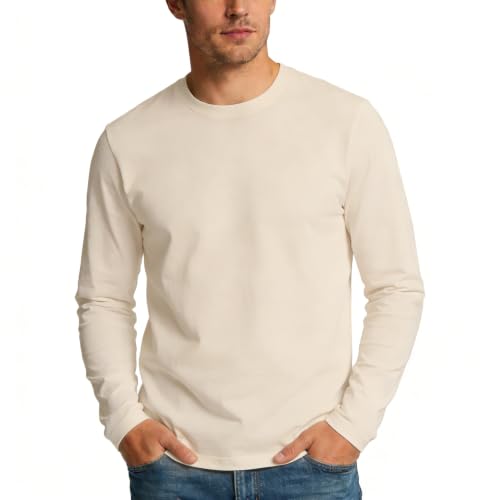 Image of FamilyBlisst Adult Crew Neck Long Sleeve Men T-Shirt, Long-beige, S