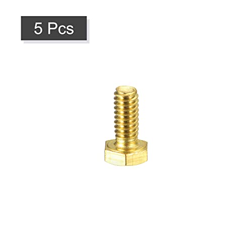 Image of uxcell Brass Hex Bolts, 1 /4-20x5 /8 5pcs Fully Thread Grade 4.8 Solid Brass Hexagon Head Bolt Machine Screws for Machinery