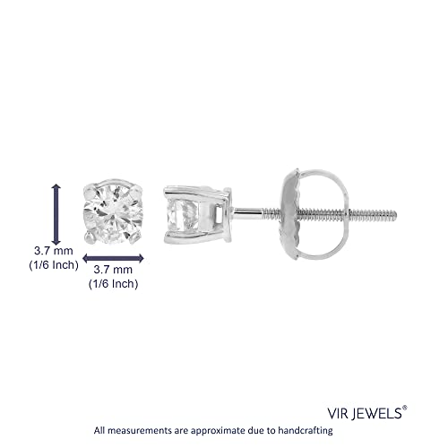Vir Jewels 1/2 Cttw Diamond Stud Earrings 14K White Gold Round 4 Prong With Screw Back #TOP4