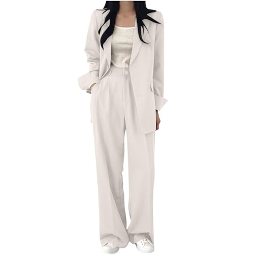 Women's Business Casual 2 Piece Outfits, Spring Fall Oversized Blazer Jacket and Wide Leg Pants Sets, Formal Outfits