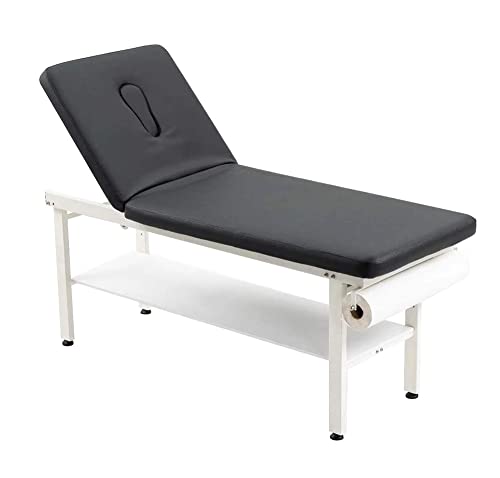 Carenovo 27.6" Width Comfortable Fixed Height Medical Exam Table Backrest Adjustable with Paper Holder and Breath Hole for Clinic Lab Treatment (Black)
