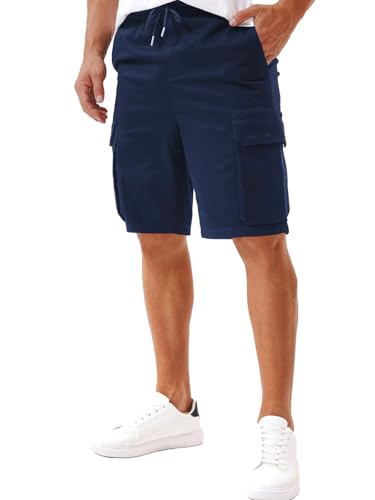 Short cargo homme coton Yageshark avec 6 poches et taille élastique pour été