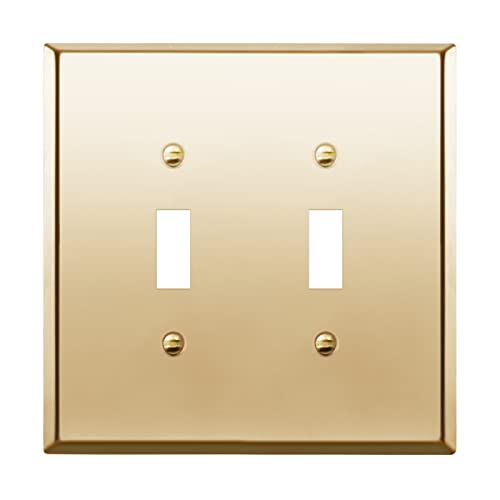 Lider Toggle Light Switch Metal Wall Plate, Stainless Steel Switch Cover, Corrosion Resistant, Mid-Size 2-Gang 4.88" X 4.92", 201 Stainless Steel, Lmwp-12M-Pb, Polished Brass #TOP28