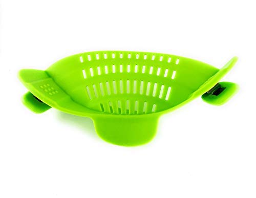 Clip-on Silicone Colander for Pasta, Vegetables and Fruits. Snap-On Strainer for Bowls, Pots