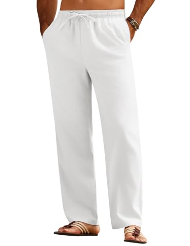 COOFANDY Hosen Herren Lang Leinenhose mit Kordelzug Leicht Sommerhose...