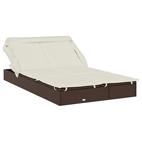 vidaXL Transat 2 Places avec Toit Pliable Marron 213x118x97 cm, Chaise Longue, Chaise Longue d'extérieur, lit de Salon, lit de Repos