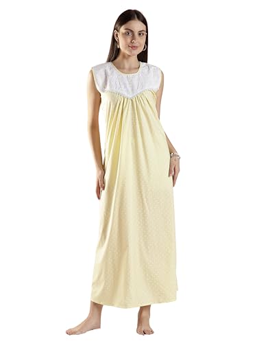 Image of 9shines Label Cotton Sleeveless Nighty | All Over Print Maxi Night wear for Women | Full Length Night Gown Night Dress for Women Stylish (Cotton Sleeveless 25)