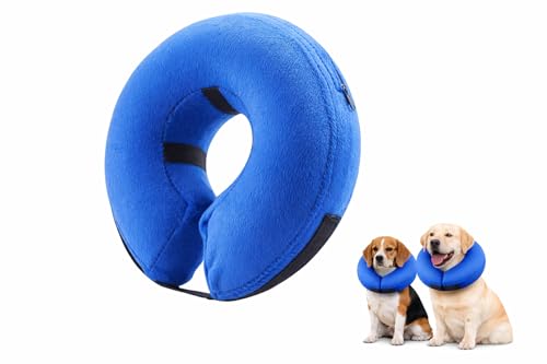 Collar Isabelino Perro Hinchable Inflable Suave y Cómodo - Collarin Perros para No Lamerse Grande | Campana Perro Grande Anti Lameduras y Rasguños, Ajustable y Lavable (Azul, M)