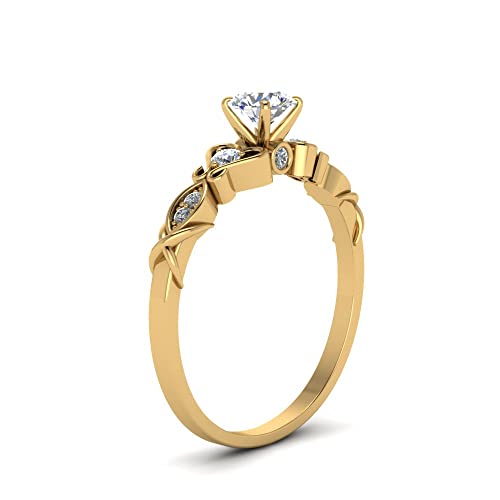 Image of Choose Your Gemstone Victorian Style Round Engagement Ring Yellow Gold Plated Round Shape Vintage Engagement Rings Matching Jewelry Wedding Jewelry Easy to Wear Gifts US Size 4 to 12