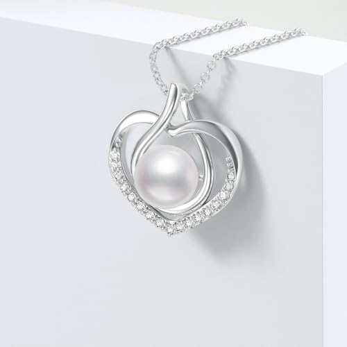 Pearl Necklaces for Women 925 Sterling Silver Heart Pearl Pendant Necklace Freshwater Cultured White Pearls Jewelry Gifts for Mom Wife Girlfriend3
