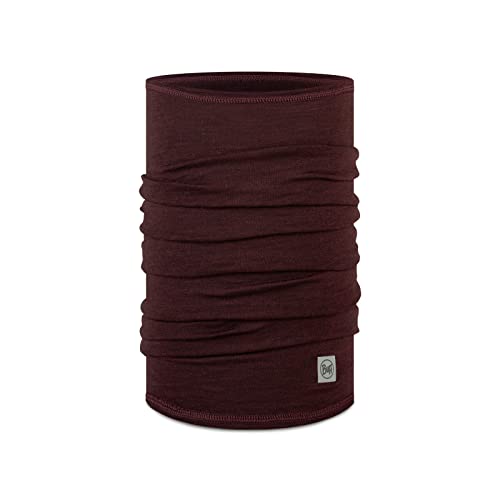 Buff Lightweight Merino Wool Bike Neck Gaiter, 100% Ethically Sourced Wool, Reflective, Face Mask, Solid Garnet, Adult Size