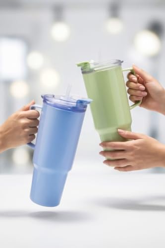 Image of MARKWELL 1800ml Large Capacity Plastic Tumbler with Handle & Straw, BPA-Free Reusable Water Sipper Cup with Flip Lid, Spill-Resistant Travel Mug for Gym, Office, College & Daily Use, Multicolour