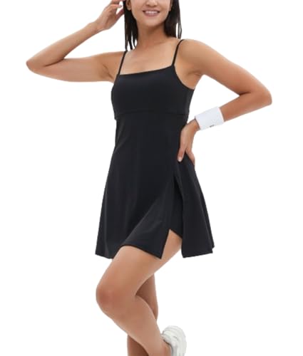 Blueoak Tennis Dress Workout Dress Tennis Dress with Built in Shorts and Bra Athletic Dress Womens Active Dress (Black,M,Medium)