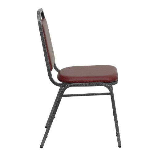 Image of Flash Furniture HERCULES Series Trapezoidal Back Stacking Banquet Chair in Burgundy Vinyl - Silver Vein Frame