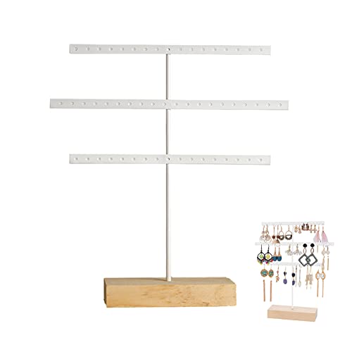 Expositor de Pendientes de Madera y Metal Titular de Pendiente Organizador De Joyería Colgante De Hierro para Almacenamiento de Aretes, Anillos, Clips para las Orejas, Regalos para Damas (Blanco) Cover