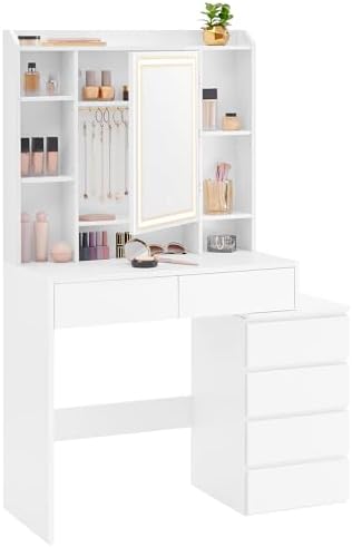 VASAGLE Kailyn Collection - Coiffeuse, Grand Miroir LED à Luminos...