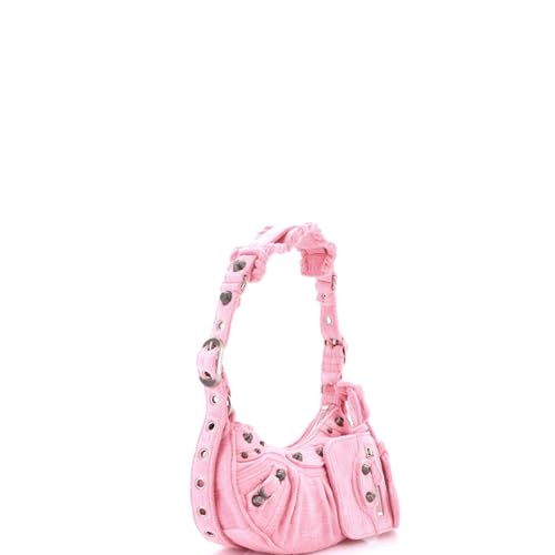 Pre-Loved Le Cagole Giant Studs Shoulder Bag Terry Cloth XS, Pink2