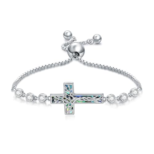 Tree of Life/Mountain Bracelet for Women 925 Sterling Silver Cross Bracelet Adjustable Jewelry Birthday Mothers Day Gifts for Mother Girlfriend