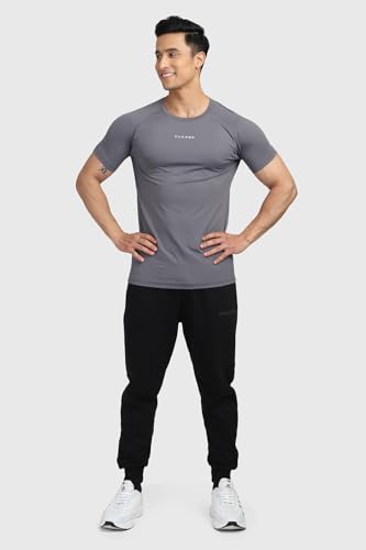Image of FUAARK Sleek Round Neck Half Sleeves Slim Fit Active Wear Sports and Gym Tshirt for Men Grey