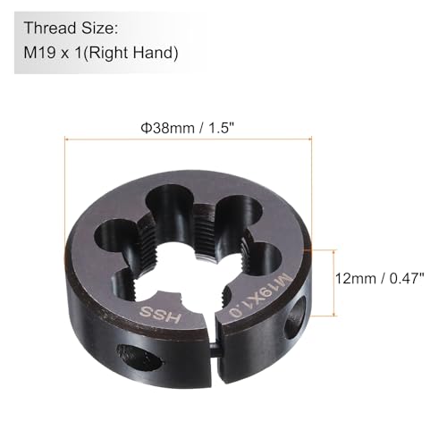 Miniatura 2 de Sourcing Map Troquel De Rosca Redondo M19 X 1 Rosca Métrica 38 Mm Od Ajustable Mano Derecha Acero De Alta Velocidad Hss Troquel De Corte De Rosca Redonda Para Reparación De Roscas