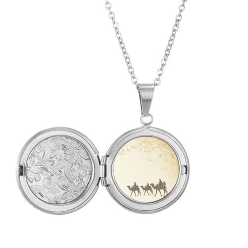 Collier médaillon soie carte chinoise chameau - Idée cadeau idéale femme