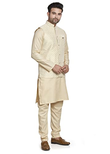Elina fashion Men's Art Silk Kurta Pajama (Bottom) & Nehru Jacket (Waistcoat) - Indian Diwali Traditional Wear2