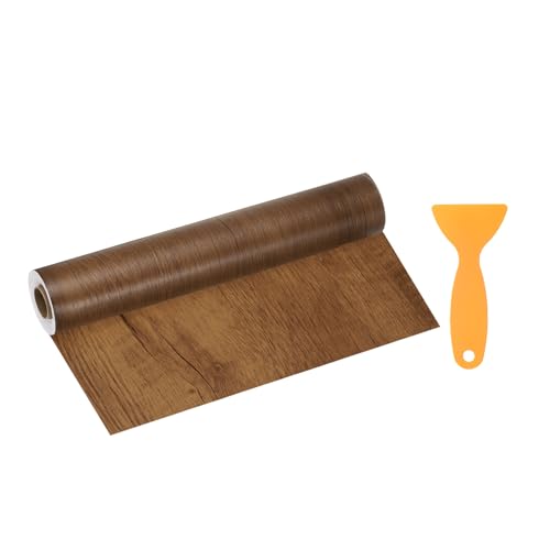 Image of HARFINGTON Wood Grain Repair Tape 11.8 Inch x 33ft Self Adhesive Repair Patch Tape Simulated Wooden Floor Tapes with Plastic Scraper for Tables Doors Windows Furniture, Brown Wood