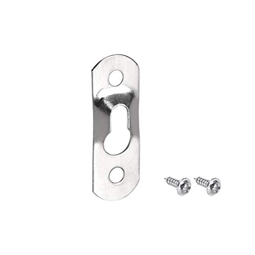 Image of uxcell Keyhole Hanging Plate, 37mm x 13mm Single Hole Hook for Picture Frames with Screws, 50 Pcs (Silver)