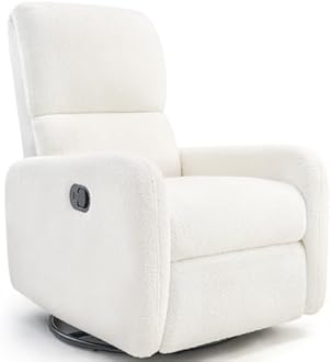 Jocisland Swivel Glider Rocking Recliner Chair for Adults, Nursery Rocker Reclining, Comfy Upholstered Single Sofa Armchair for Living Room Bedroom Nursing, Teddy White (No Side Pockets)